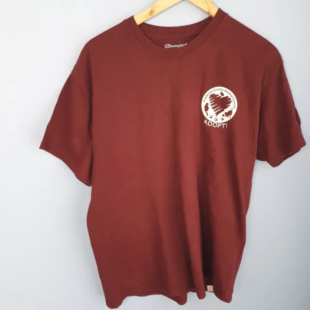Champion T-Shirt Mens Large Red Short Sleeve Tee Logo Frederick County Animal