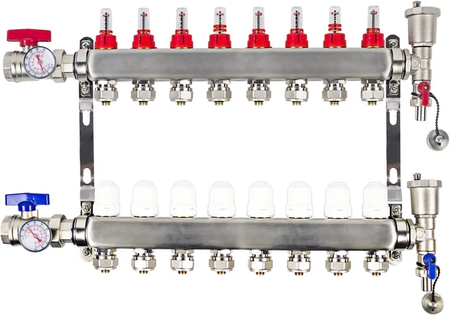 Wisewater 8 Loops Pex/Radiant Manifold, ½ and ¾ Inch Compatible Outlets, NEW  aj