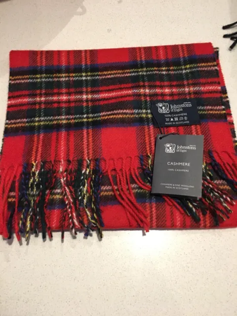 Johnstons of Elgin Red Royal Stewart Scottish Cashmere Scarf Superior Quality