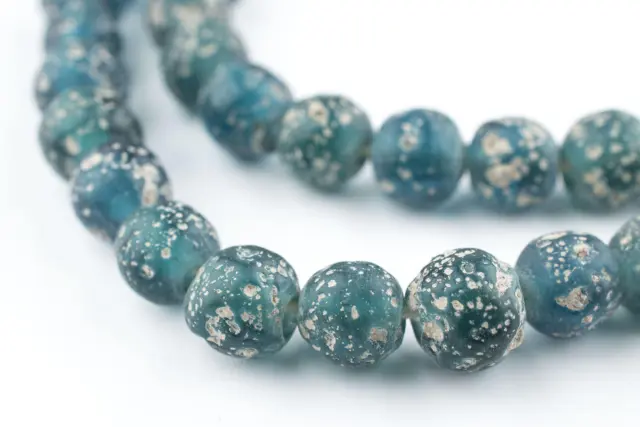 Translucent Teal Ancient Style Java Glass Beads 9mm Indonesia Blue Round