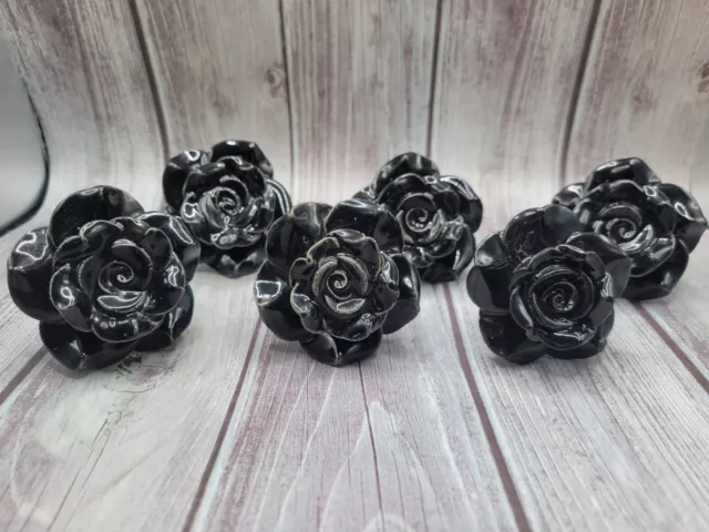 Elegant 6pc Black Flower Ceramic Drawer Cabinet Knobs + Screws SALE SALE!! 3