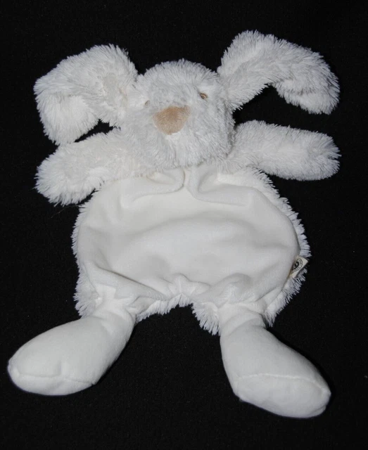 Doudou plat lapin BOUCHARA blanc nez beige fourrure NEUF