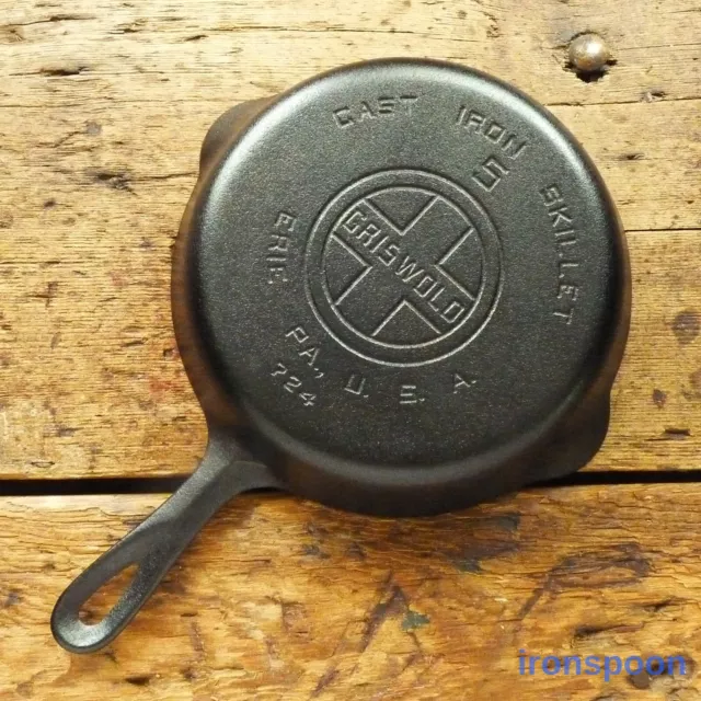 Vintage GRISWOLD Cast Iron SKILLET Frying Pan # 5 LARGE BLOCK LOGO - Ironspoon