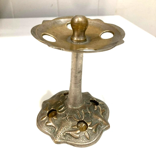 Antique Nickel Plated Solid Brass pedestal stand Hotel Toothbrush Holder mark VE