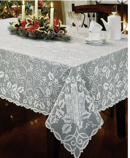 Lace Tablecloth Christmas Ivory  Holly Berry design  60 x 60