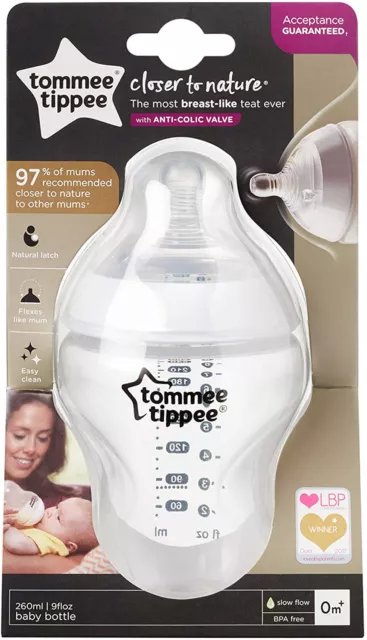 Tommee Tippee Closer to Nature Botellas Flujo Lento 0 Meses 260ml Botellas Sin BPA