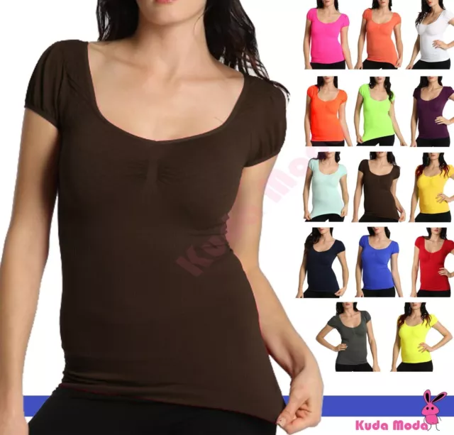 SEXY WOMEN SEAMLESS Low Cut Scoop Neck Short Sleeve Shirt T-Shirt Top Dress  $8.95 - PicClick