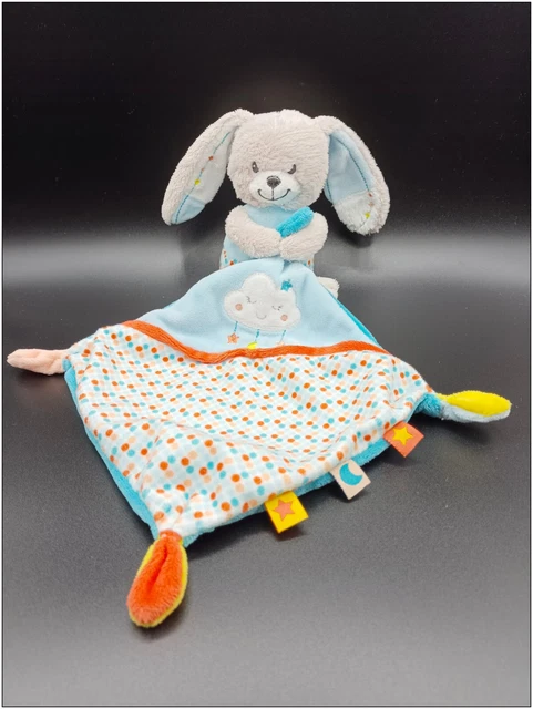 Doudou Lapin - Influx - Mouchoir - Beige Bleu Blanc - Nuage