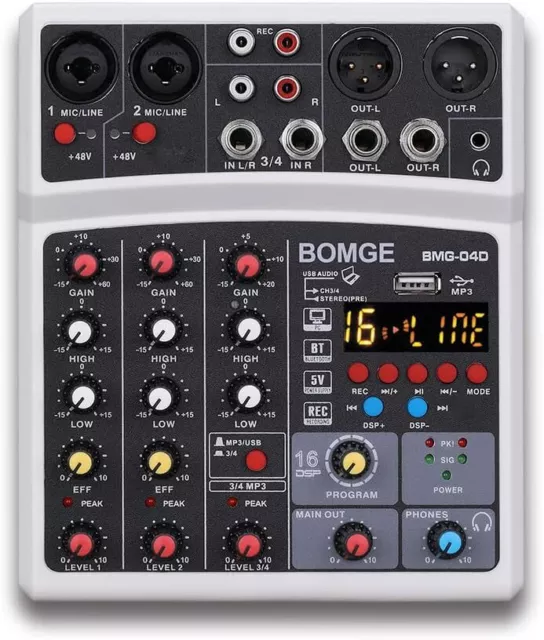 BOMGE 4 channel 16 DSP Echo dj audio sound mixer interface mixing 04D-White