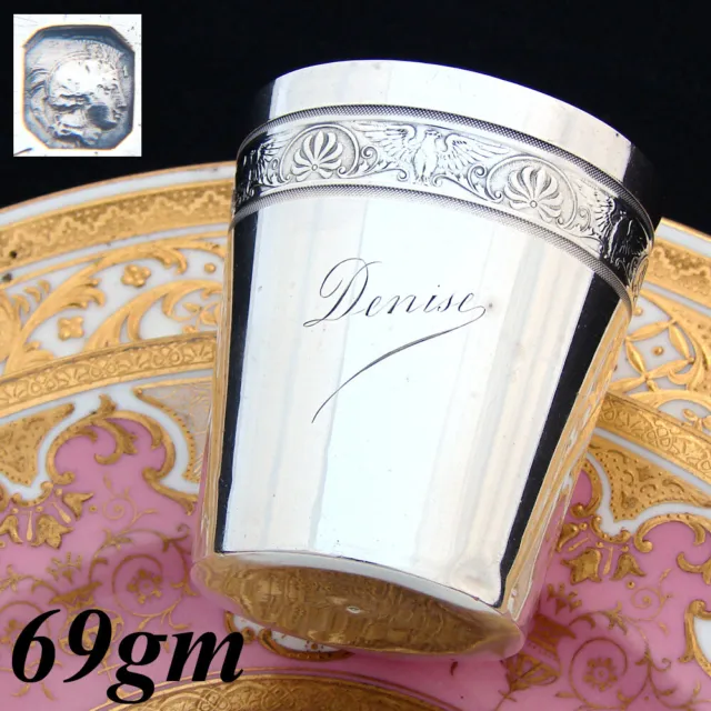 Antique French Sterling Silver Mint Julep Cup, Tumbler, Timbale, "Denise", Eagle