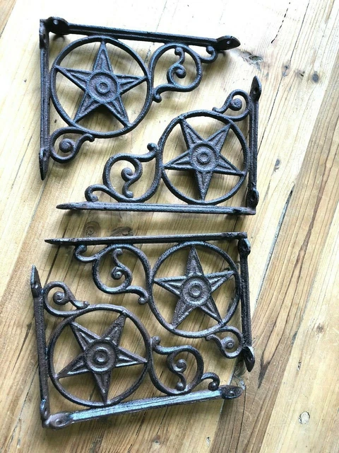 4 Rustic Wall Shelf Bracket Cast Iron Western Star Hanger Brackets Corbels Book