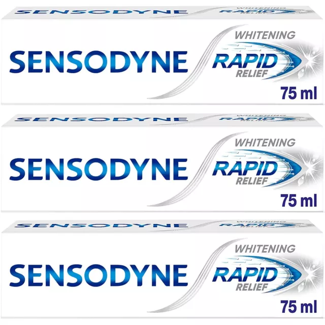 3 X Sensodyne Rapid Relief Toothpaste 75ml Sensitive Whitening Long Lasting