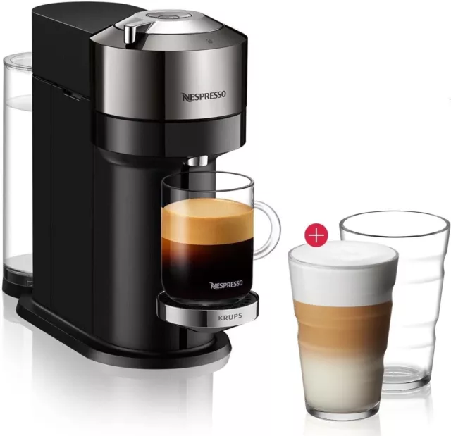 Nespresso Machine à Café à Capsules Vertuo Chrome XN910C + 2 X 350ml Macchiato