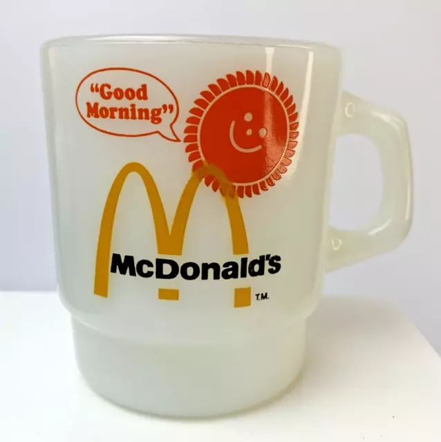 Good Morning McDonalds Anchor Hocking Fire King Milk Glass Coffee Cup EUC