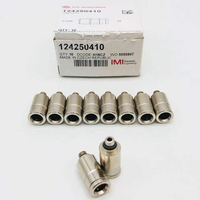 Norgren 124250410 Fitting Tube Adapter 10pk Pneumatic Male 1/4" O/D x 10/32" UNF