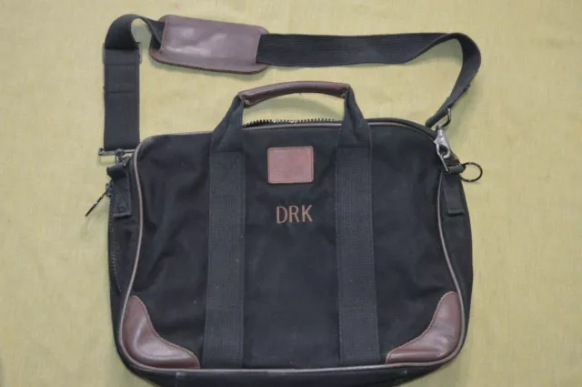 LANDS END Square Rigger Bag Black Canvas Brown Leather Trim Made in USA