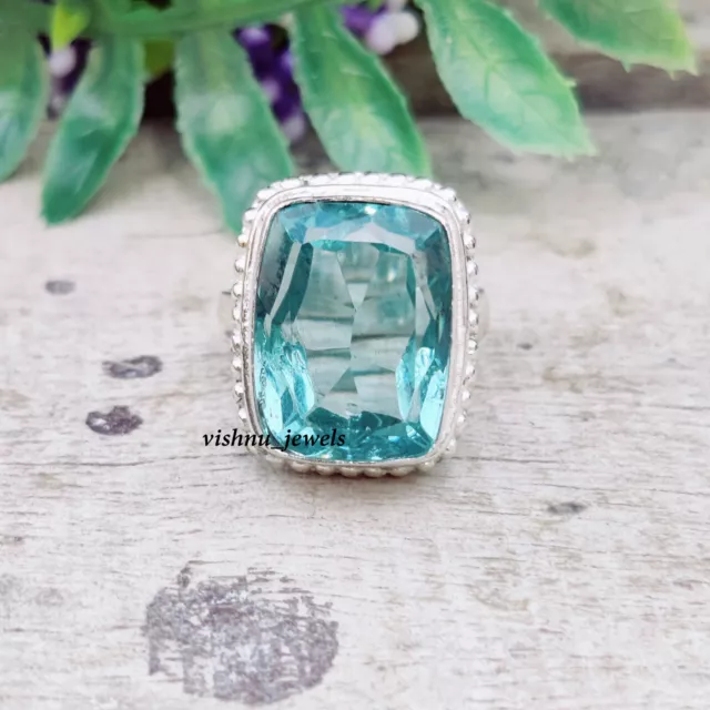 Aquamarine Gemstone 925 Sterling Silver Ring Mother's Day Handmade Jewelry VG-4