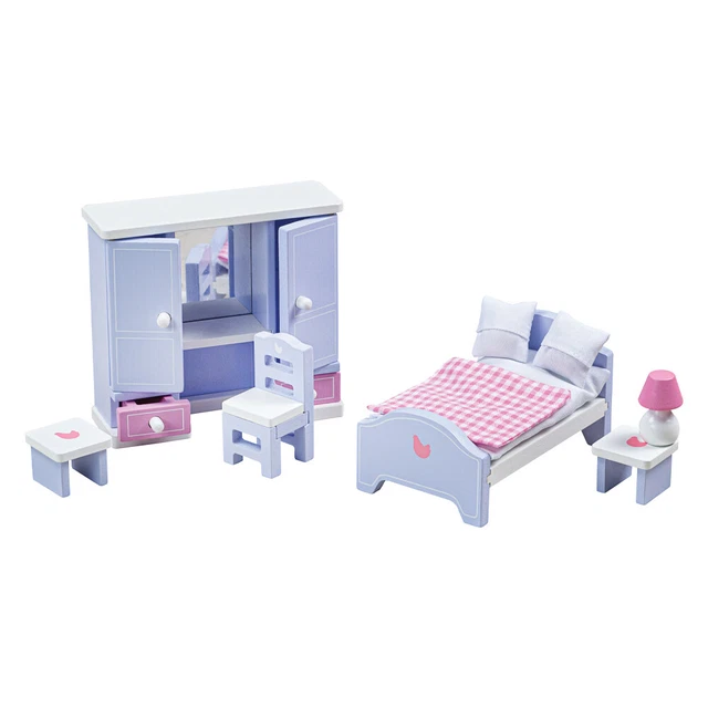 Tidlo Wooden Dolls House Bedroom Furniture Play Set Accessories