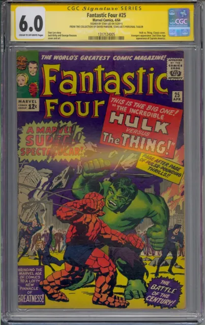 Fantastic Four #25 Cgc 6.0 Ss Signed Stan Lee David Parsow Collection