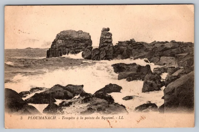 PLOUMANACH-Tempete a la Pointe du Squevel  Real Photo RPPC Postcard