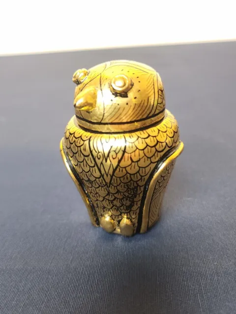 Vintage Small Mid Century Burmese Gold Lacquer Owl Box