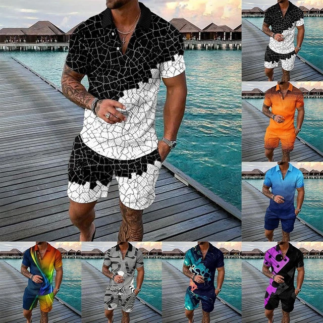 Uomo Tuta da Ginnastica Top L-3XL Completo Estivo Manica Corta Felpa 2Piece/Set