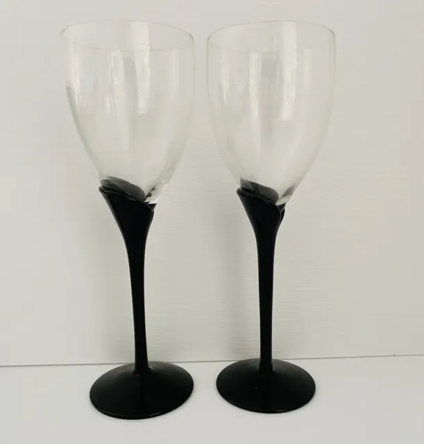 Black Stem Clear Glass Tulip 2x Wine Glasses Red White Wine