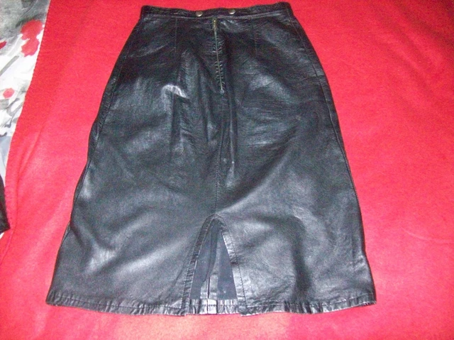 Jupe En Cuir Noir Graeme I Longueur Genou - Taille Italienne 38, Style Flare, Occasion Très Bon état
