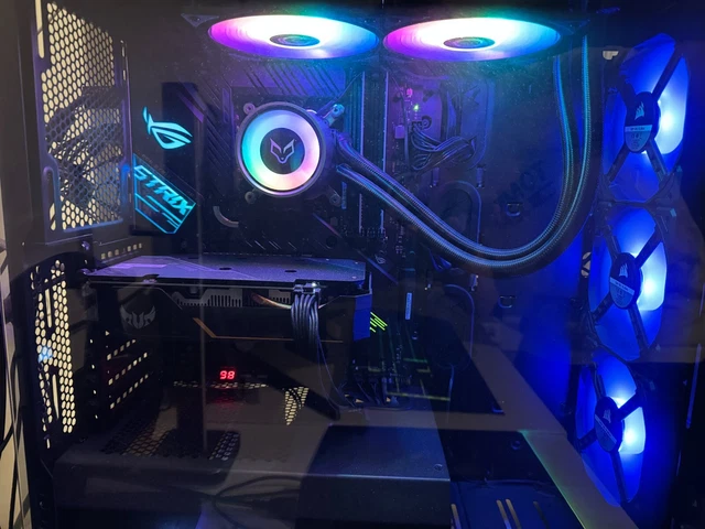 Détail De L'intérieur Du Boitier PC Gamer Carte Mère CPU Watercooling Memoire Carte Graphique Ventilateurs Rgb 35448712
