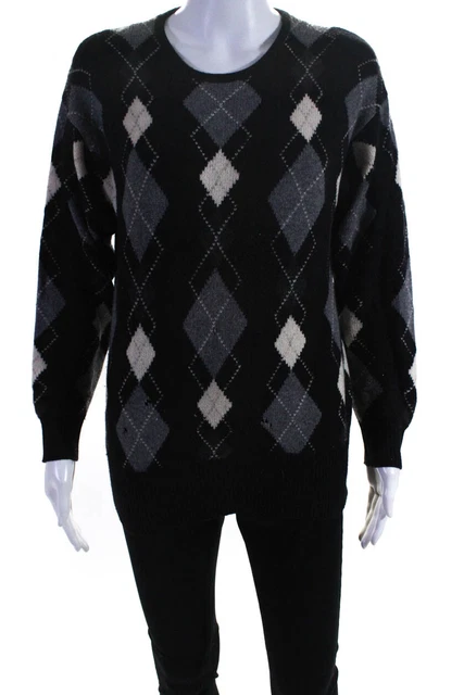 Belford Womens Crew Neck Diamond Cashmere Sweater Black Size Small