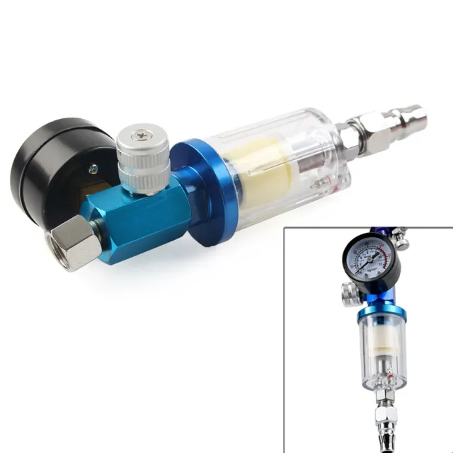 1/4" Air Pressure Regulator Gauge & In-Line Water Trap Air Filter For Spray Gun