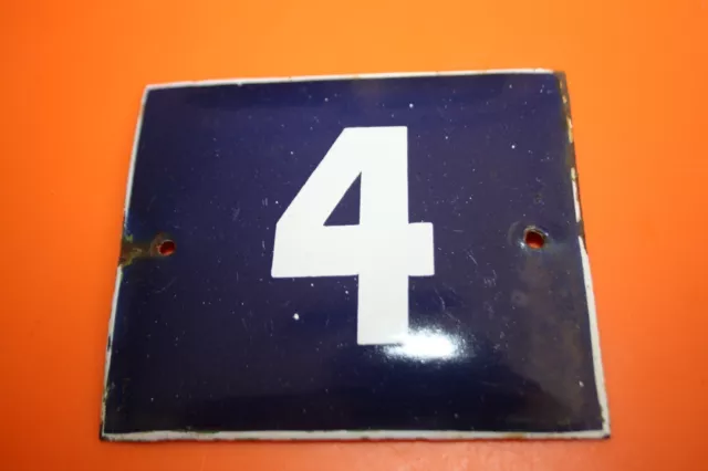 Vintage enamel sign plate house door number 4