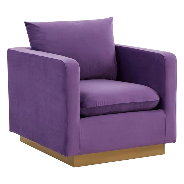 Leisuremod Nervo Velvet Accent Armchair With Purple Finish NS32PR