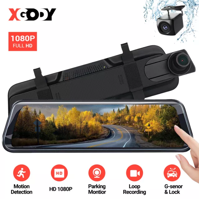 FHD 1080P 10" Dual Lens Car DVR Dash Cam Reversing Camera Video Recorder Mirror