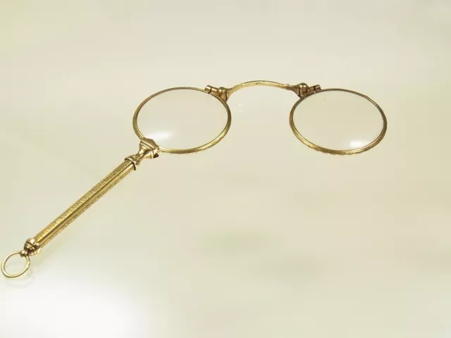Antikes Lorgnon Stielbrille 585 Gelbgold mit Teleskopgriff fein verziert um 1900 2