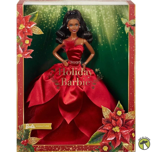 BARBIE SIGNATURE 2022 Holiday Barbie Doll DarkBrown Wavy Hair African