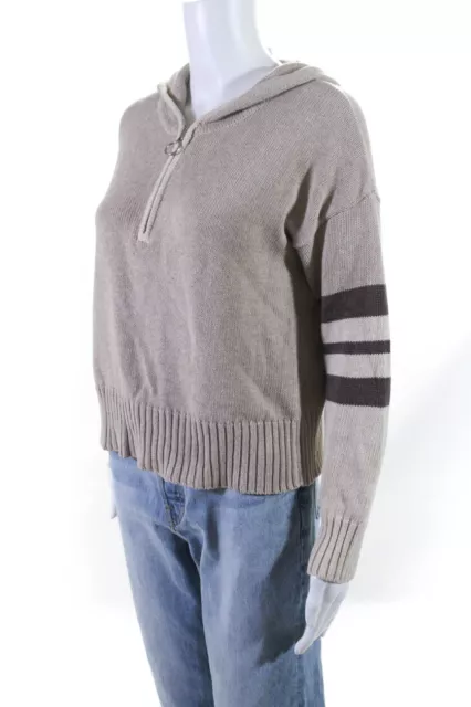 Cotton By Autumn Cashmere Womens Beige Half Zip Cotton Hooded Sweater Top SizeXS 2
