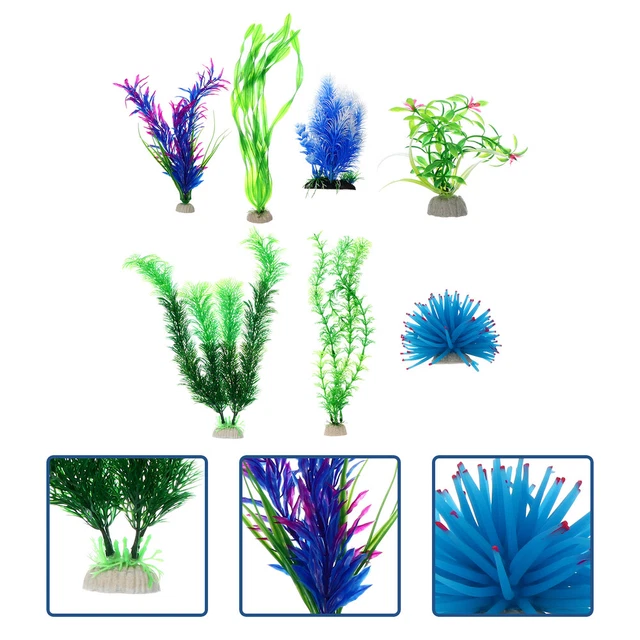 7 piezas paisaje de mesa de arena acuario paisajismo plantas acuáticas verde césped artificial