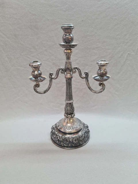 Antique Persian 900 Sterling Silver Repousse  3 light Candelabra Turkish 1315 Gr