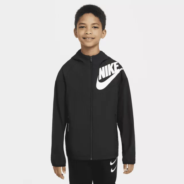 Nike Youth Black Hooded Windbreaker Packable Jacket (DD2759-011) Size XL NEW