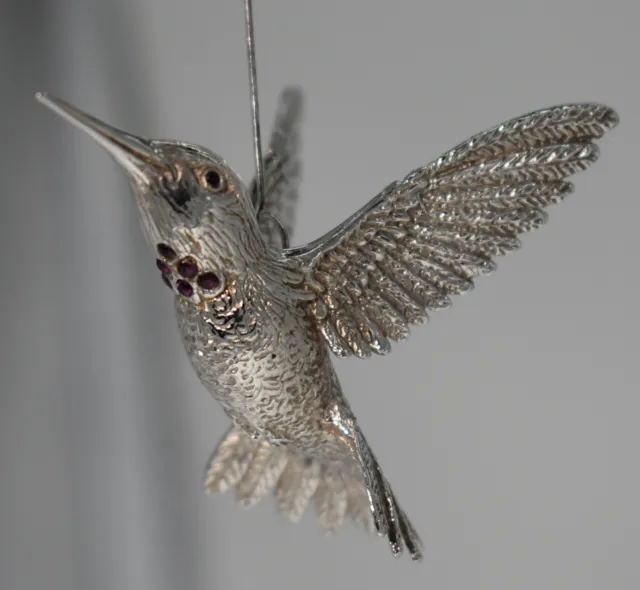 Harry Smith Sterling Silver Ruby Hummingbird Christmas Ornament Feather Tree sz