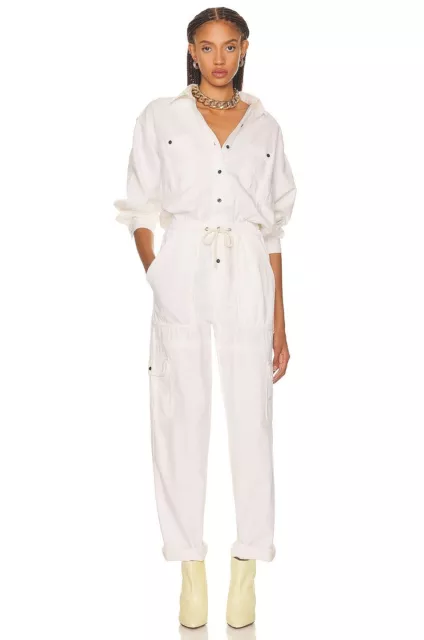 ISABEL MARANT ETOILE Veadi Utility  Denim Jumpsuit White FR 40 US 8 L Org $780