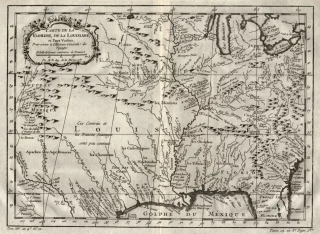 États-unis USA Louisiana Original Gravure sur Cuivre Carte Bellin 1755
