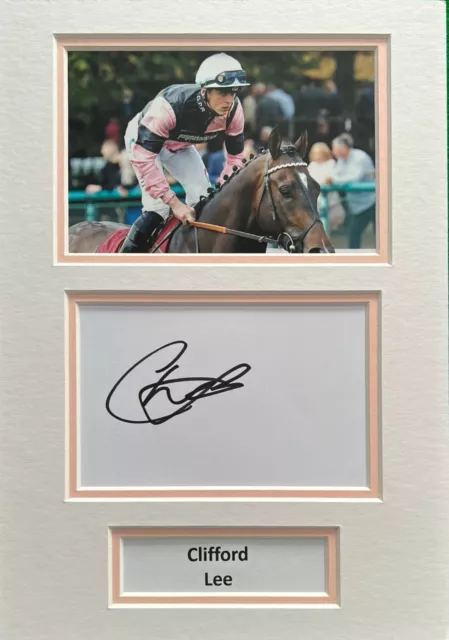 Clifford Lee Hand Signed A4 Mounted Photo Display Horse Racing Autograph