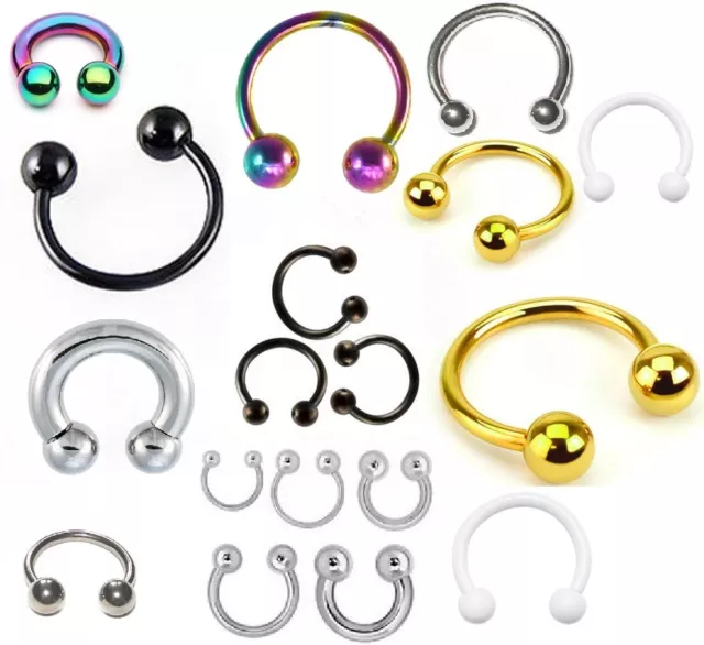 Titanium / Steel Horse Shoe Horseshoe Ring Bar Body Universal Piercing 14G 16G