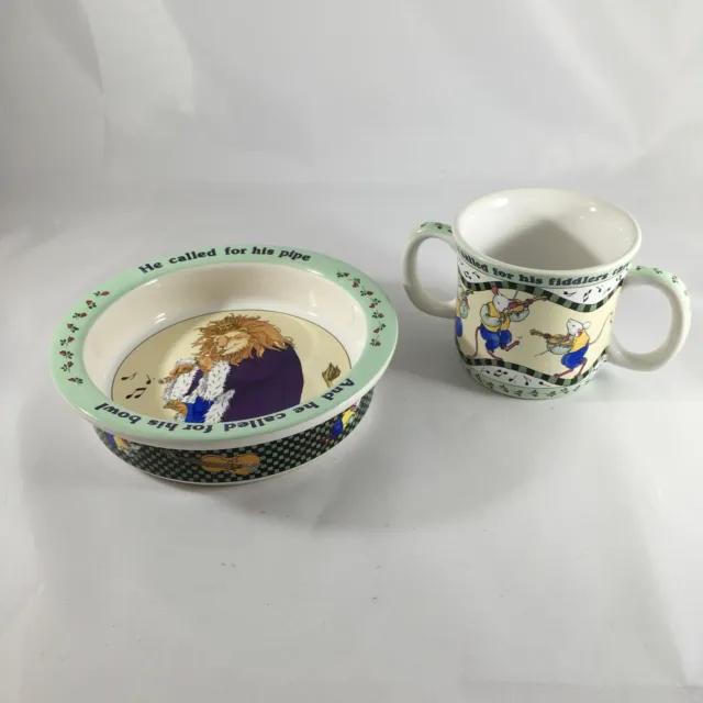 Old King Cole Nursery Rhyme Children's Porcelain Bowl Cup Set Sylvia Long