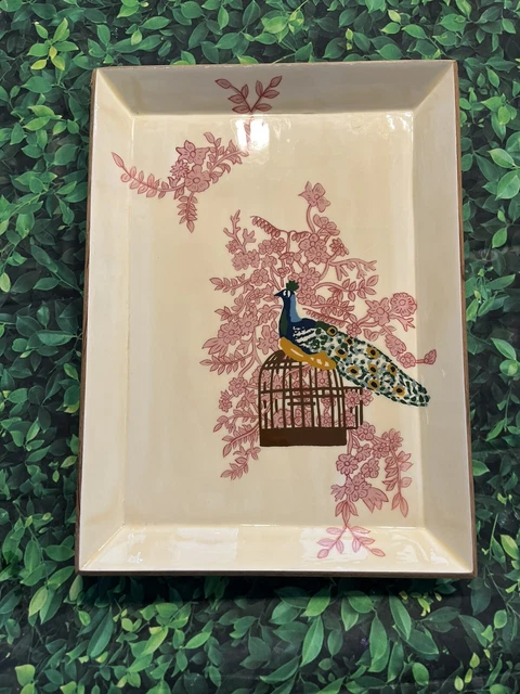 Opal House Wooden Serving Hand Painted Mango Peacock Nwt Tray