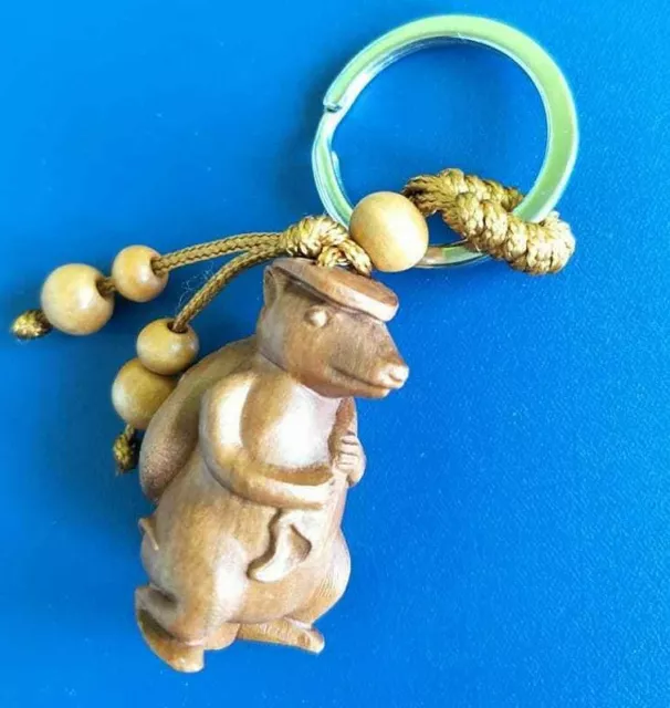 Feng Shui Carved wood Key chain Zodiac Rat Mouse sign Attract Money Horoscope