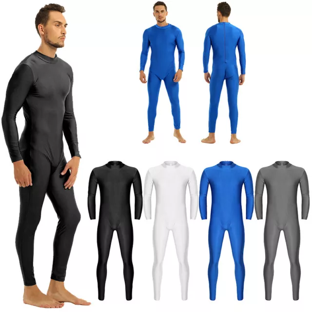 Men's Unitard Dancewear Full Body Suit Mock Neck Skin Tight Jumpsuit Costume 2