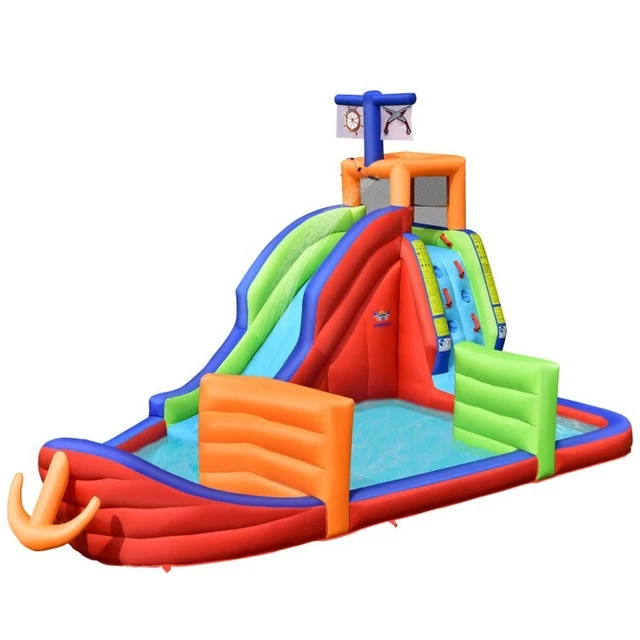 6-in-1 Kids Pirate Water Slide Inflatable Bounce House Water Guns Without Blower